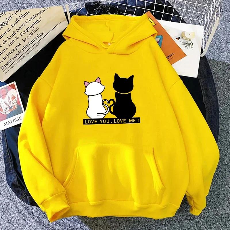 Cute Cat Print Women's Sweatshirt Fall Winter Daily Casual Sporty Loose Hoodie Girls Home Outdoor Comfort Warm Pullover