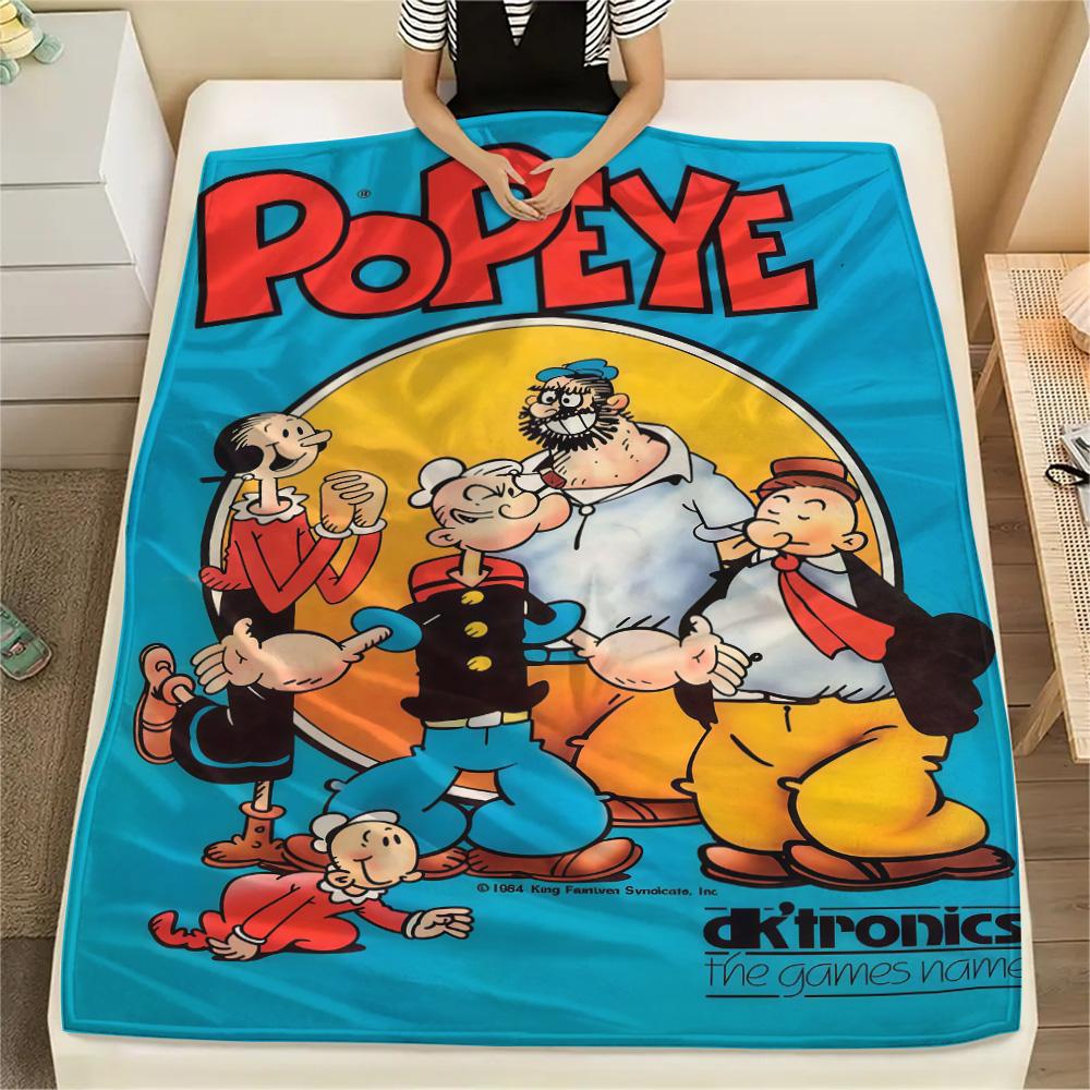 1PC Popeye Print Flannel Blanket, High quality Comfortable for All Seasons, Home Decor, Warmth and Comfort, Perfect for Christmas Gifts
