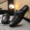Fashion Leather Men Half Slippers Summer Breathable Mens Casual Shoes Slip-on Lazy Driving Shoes Comfortable Walking Loafers Moccasins