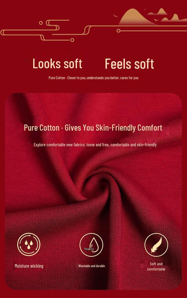 Red Cotton Couple Pajamas - Sweet, Cute, Loose, Long Sleeve Set for Spring/Autumn Newlyweds