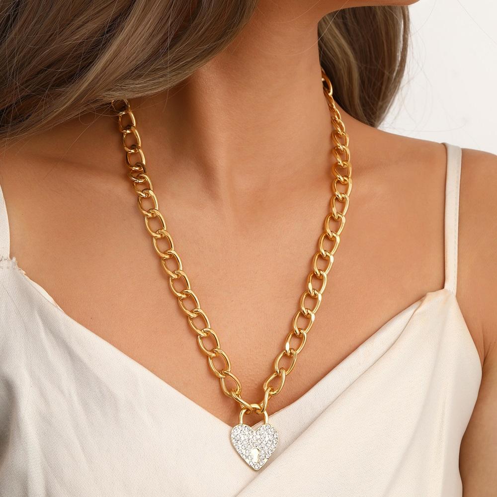 iF ME Luxury Heart Pendant Necklace for Women Crystal Gold Chain Necklaces Accessories Jewelry