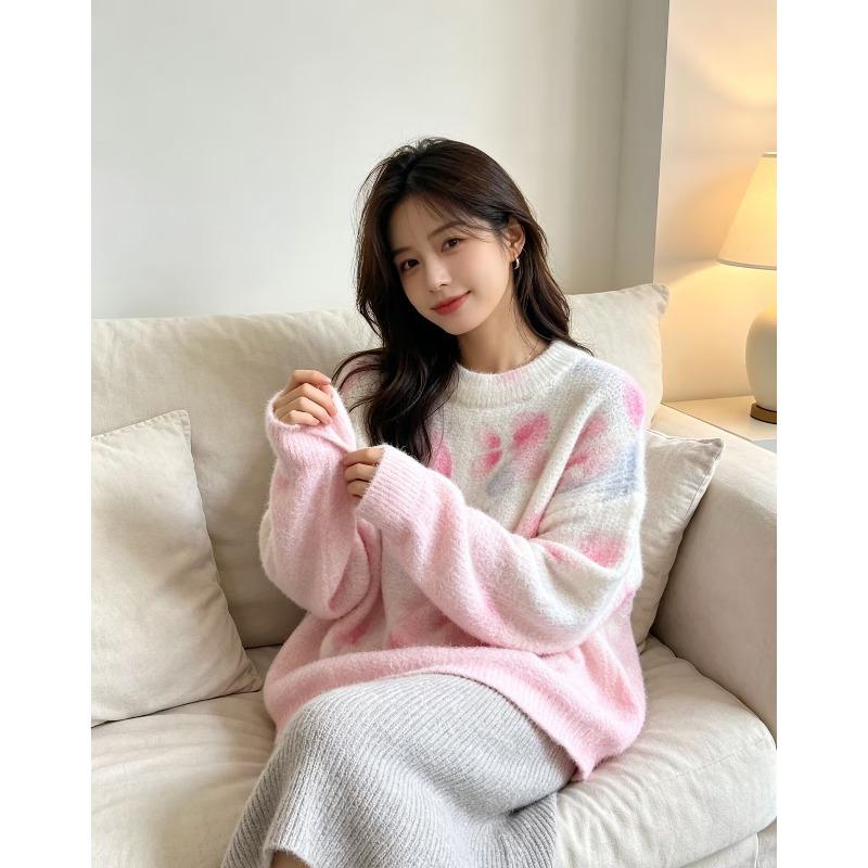 2026 Autumn Women Colorful Sweaters Knitting Basic Fashion O-Neck Style Loose Pullover Sweater