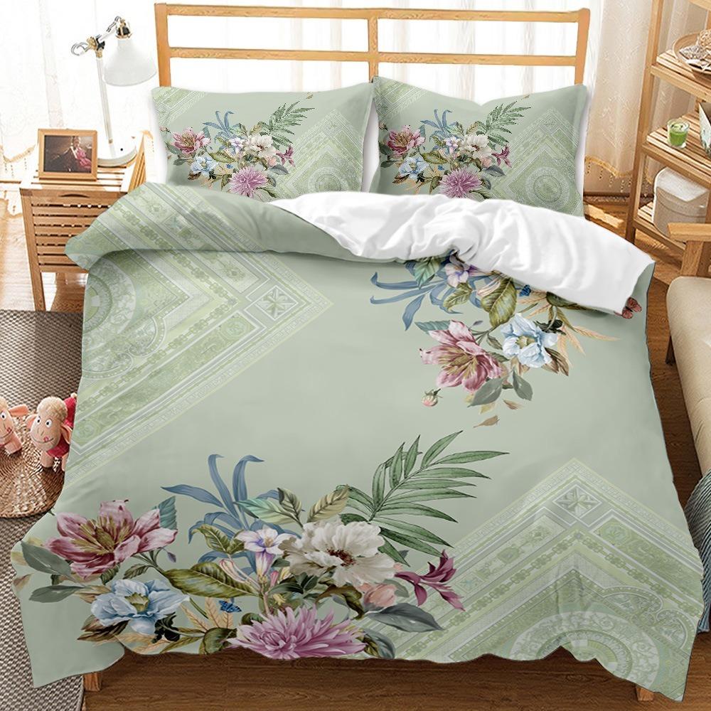 3D Printed Down Duvet Cover Pillowcase Flower Bedding Set for Kids, Home Decoration Gift for Teenagers
