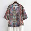 Damska Letnia Moda Koszula z Dekoltem V i Rękawem 3/4 Casual Luźny Krój Top z Wzorem Vintage