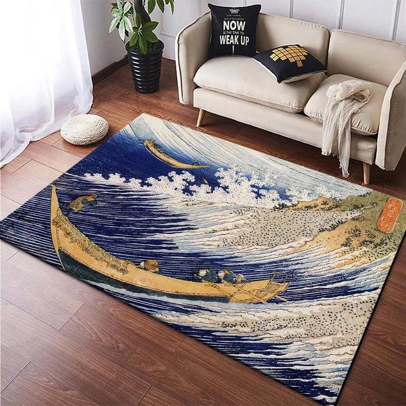 Japanische Wellenbilder Künstlerische Teppiche für Schlafzimmer Lustige Fußmatten Teppiche für Wohnzimmer Jungen Mädchen Kinderzimmer Heimdeko Teppich