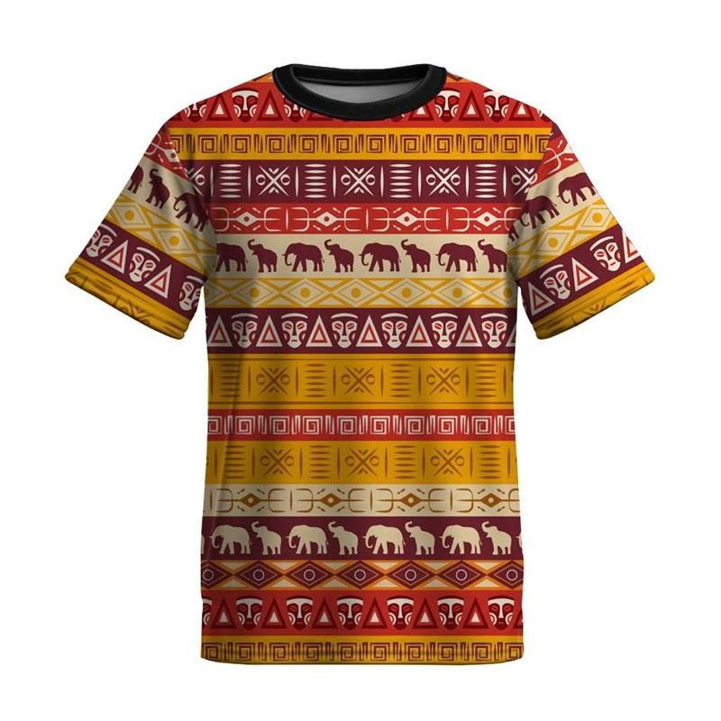 Full Print Ethnic Totem Tshirt For Men Short Sleeve Summer O-neck Casual Tshirts Clothes Fashion Daily New In Tees Top
