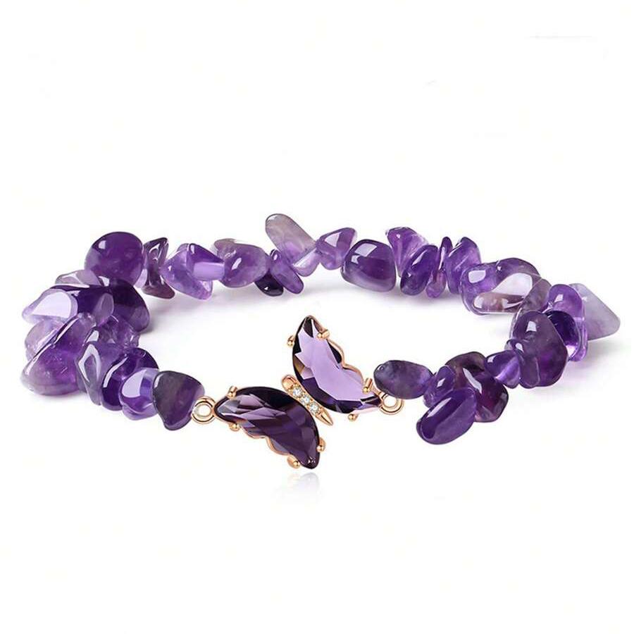 butterfly bracelets for women natural stone amethyst citrine Green Aventurine crystal braclet pulsera jewelry