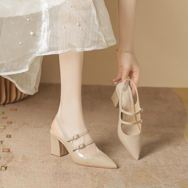 Baotou Sandals Women's New Summer Nude Outer Wear Advanced Sense Pointed Head Beautiful Empty High Heels Women