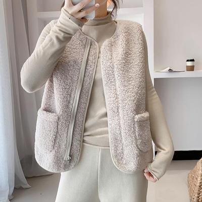 Damen Weste Jacke mit Doppeltaschen Reißverschluss Fleece Ärmellose Strickjacke Übergröße Locker