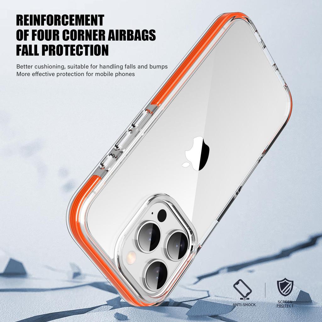 KEYSION Clear Shockproof Case for iPhone 16 Pro Max Colorful Collision Transparent Silicone+PC Phone Cover for iPhone 15 Pro Max