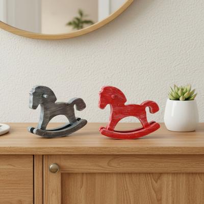 Hand-painted Wood Rocking Horse Figurine Vintage Miniature Rocking Horse Statue Home Office Living Room Desktop Decoration Ornament