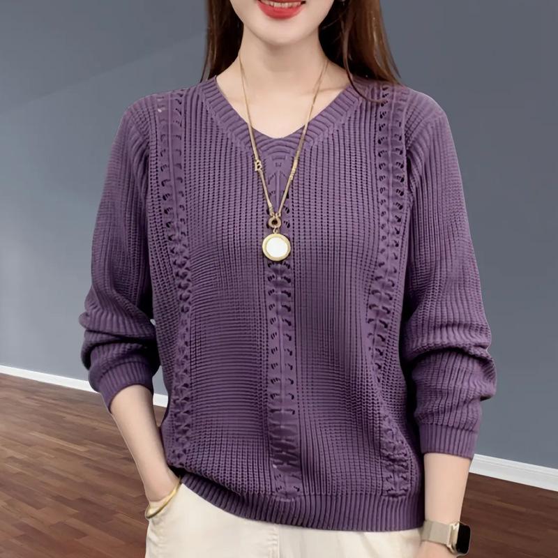 V Neck Knitted Sweater Autumn Women's Clothing Foreign Style Inside Solid Color Bottoming Shirt