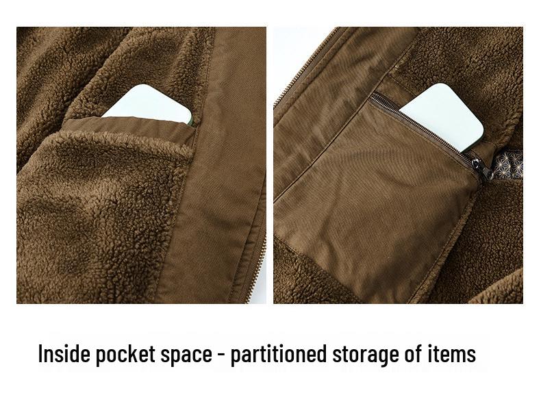 2025 Men's Velvet Jacket: Wear-Resistant, Warm, Detachable Fur Collar, Cotton Coat