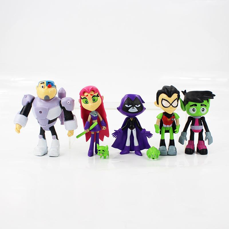 6pcs/Lot 3-12cm Teening Titans PVC Model Toys Teening GO Action Figure Toys Robin Raven Beast Cyborg Toy for Kids Birthday Gifts