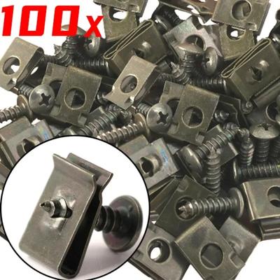 Självgängande Skruv och U-formad Klämfäste Set Bil Motorcykel Rostskydd Fästelement Klämmor Skruvar Spänne Järnplåtar