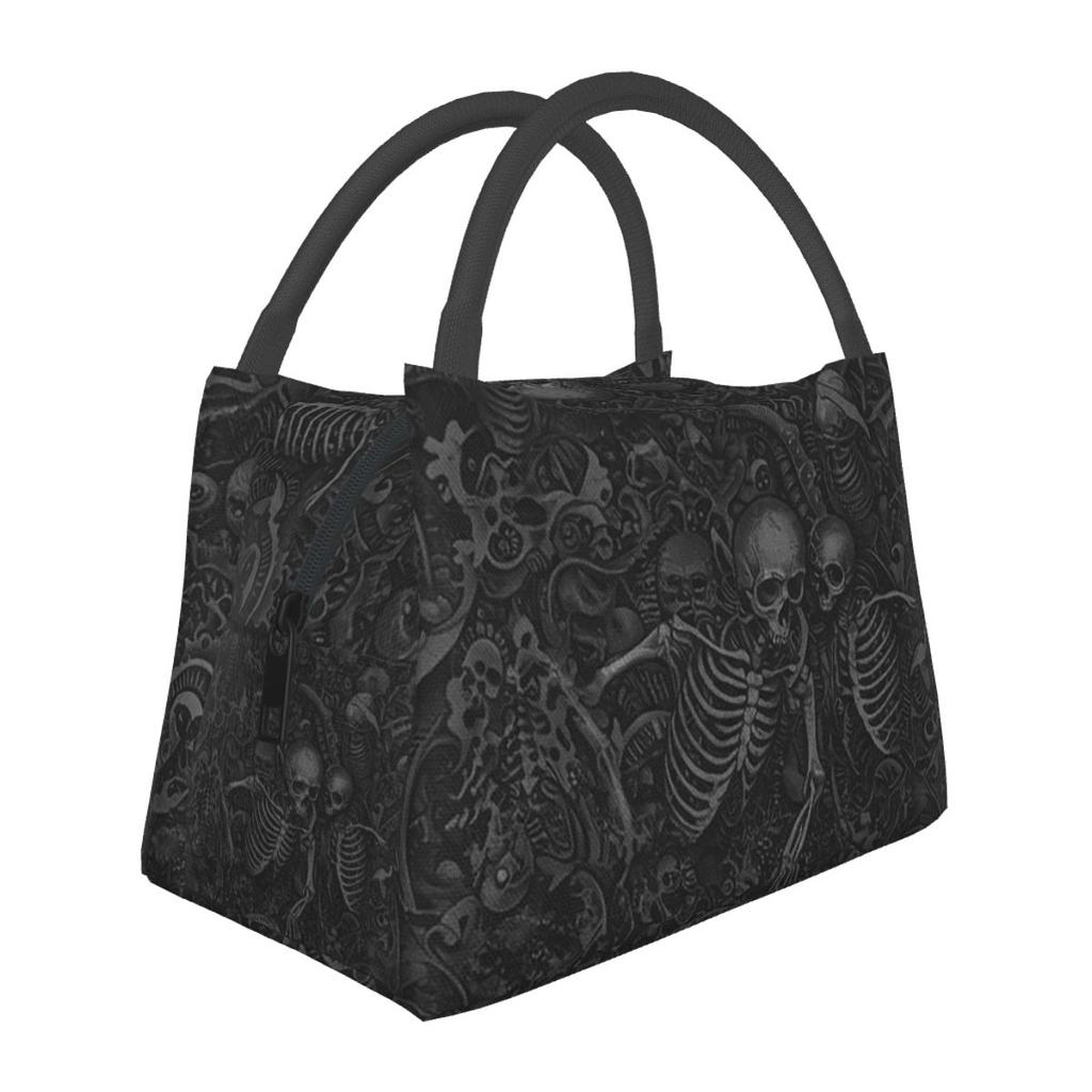 Skull Floral Rose Thorn Gothic Insulated Lunch Bag for Women Bento Storage Food Boxes Container Cooler Thermal Lunch Box Tote