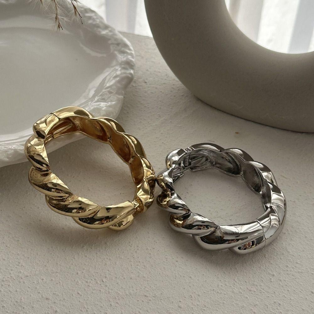 Gold Silver Geometric Spring Bangles Water Drop Cuff Wide Bangles  Chunky Bangles