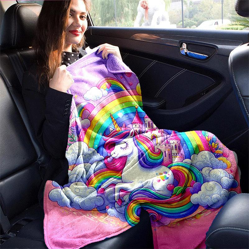1pc Unicorn Printing Lightweight Flannel Blanket, Comfortable and Warm Blanket, for Camping Sofa Bed and Couch Office, Gift
