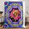 Colorful Floral Mandala with Rose Design Patterned Flannel Blanket Perfect for the Bedroom Living Room, Sofa, or a Little Nap