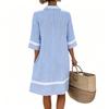 Womens V Neck Striped Loose Fit Pullover Dress with Half Sleeve and Sun Lightweight Beach Cover Up Tunic