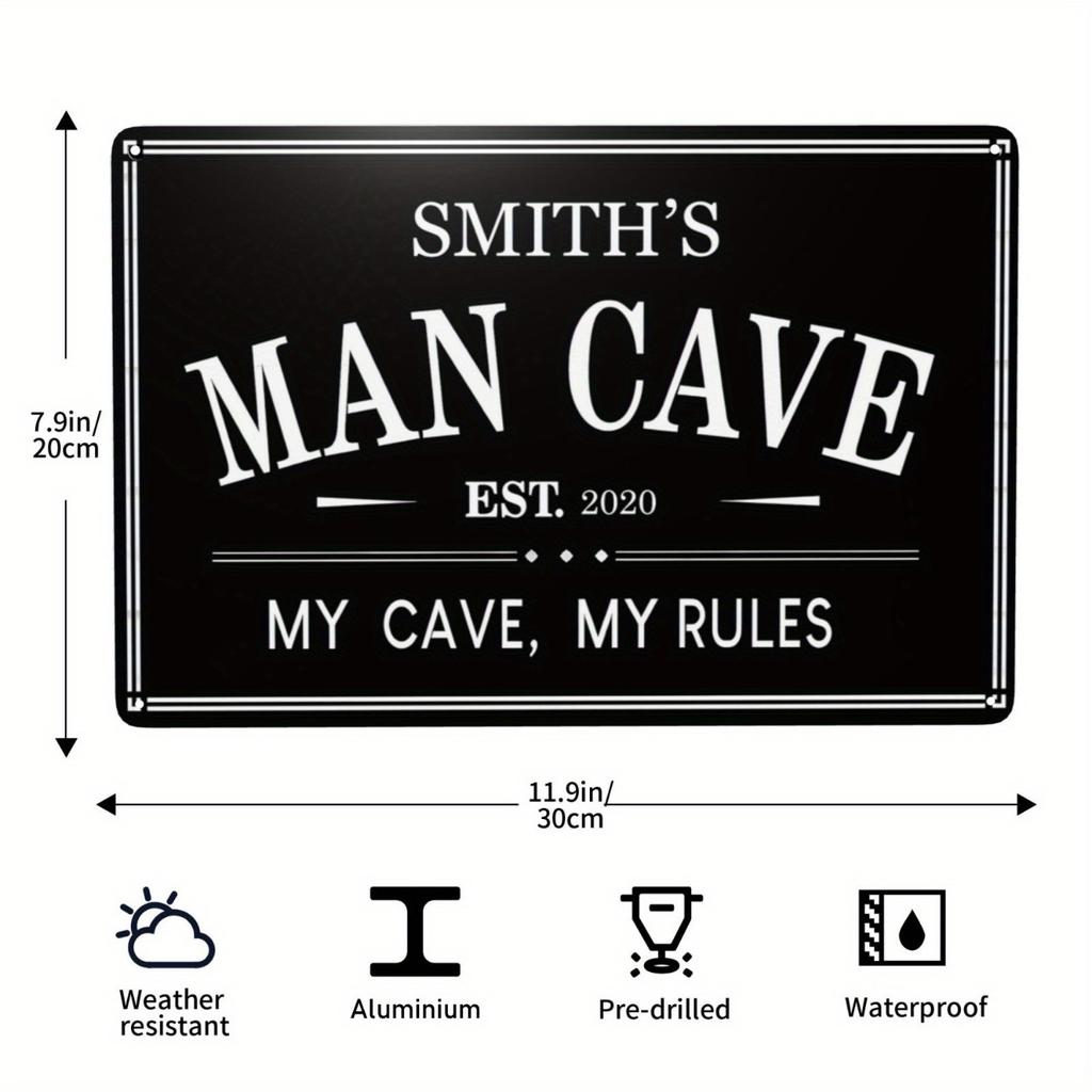 Custom Text Vintage Man Cave Sign Vertical Metal Wall Decor