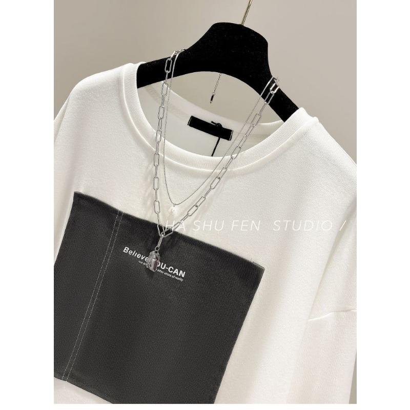 Plus Size Women Hoodless Sweatshirt Loose Short Style Long Sleeve Ins Style Spring Autumn Top