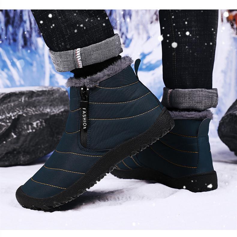 Men Winter Plus Velvet Snow Boots Casual Zipper Warm Outdoor Cotton Shoes Large Middle Top Thick Anti Slip Hiking Shoe 39-46