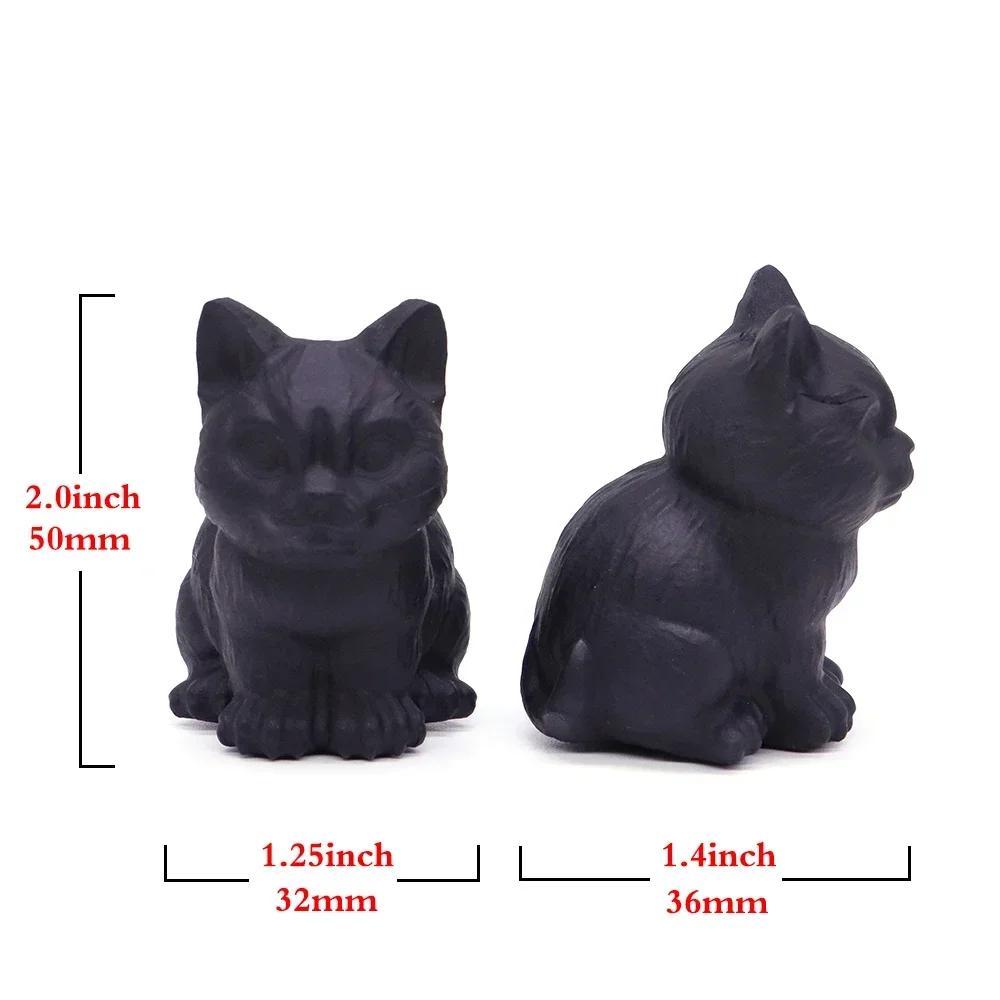 2" Söt Katt Naturlig Matt Svart Obsidian Reiki Healing Kristallsten Snideri Hemdekoration Ädelsten Djurstaty Hantverk Gåva