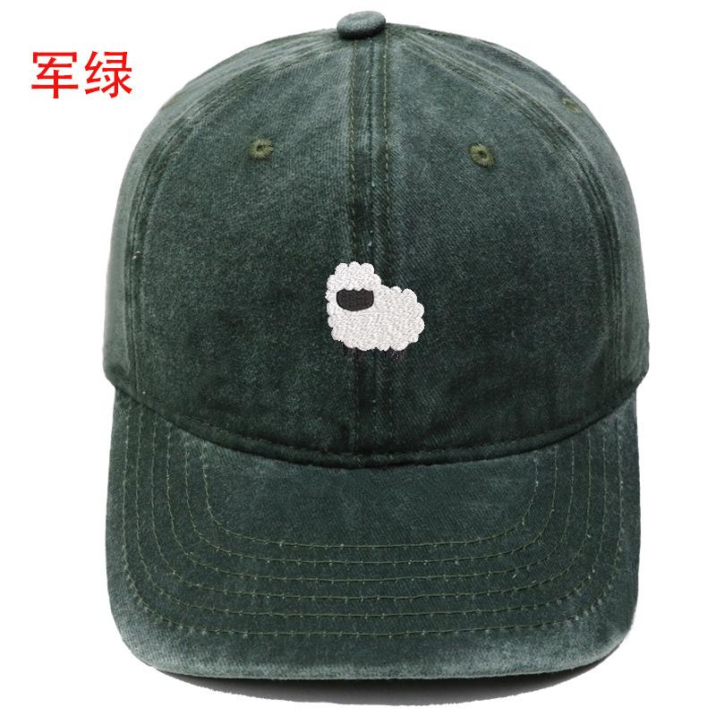 New Cute Lamb Embroidery Washed Retro Baseball Cap Men's and Women's Leisure Outdoor Sunshade Cap Tide