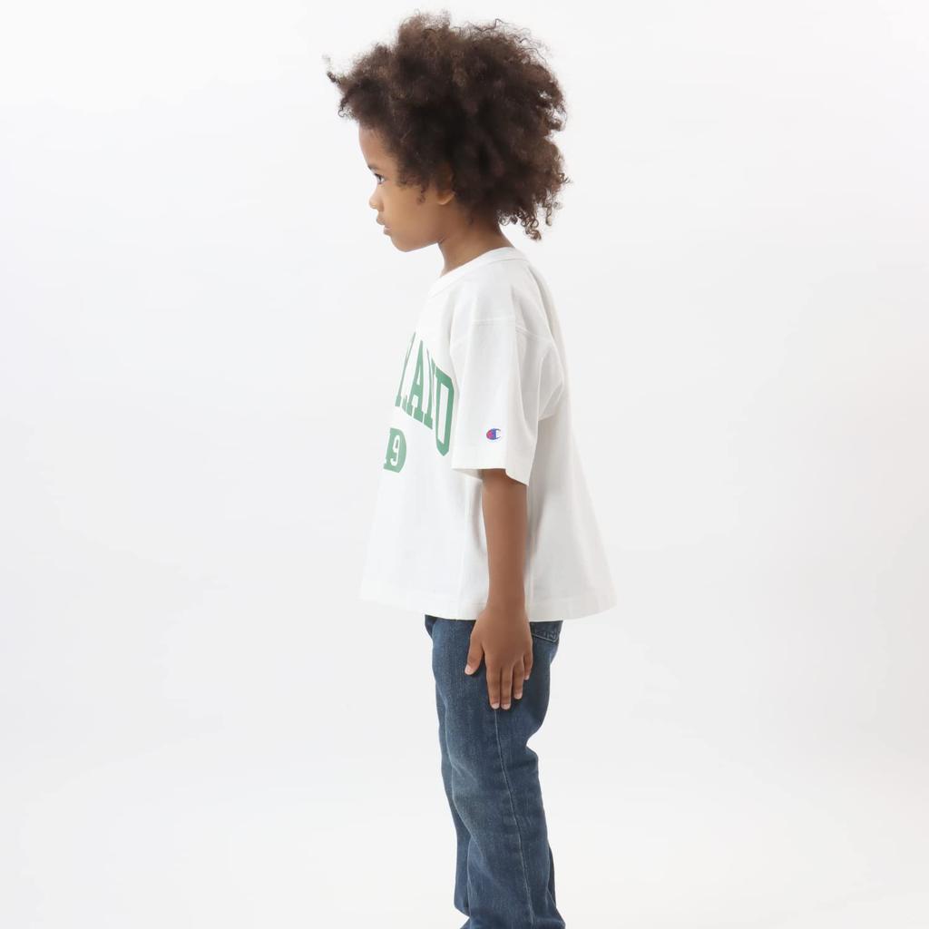 Champion Short Sleeve Graphic Reverse Size 130 Boys' T-Shirt, 100% Cotton, Print, Weave®, Off-White, (CK-V315)