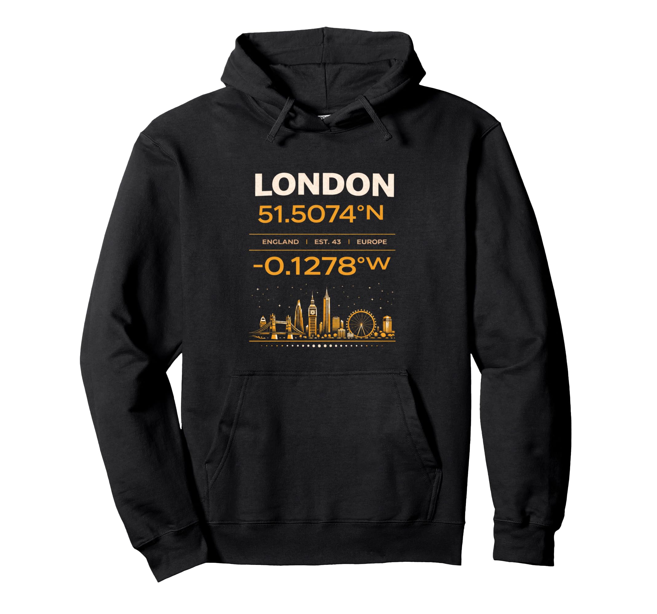 

London England coordinates minimalist city identity Hoodie design. чорний