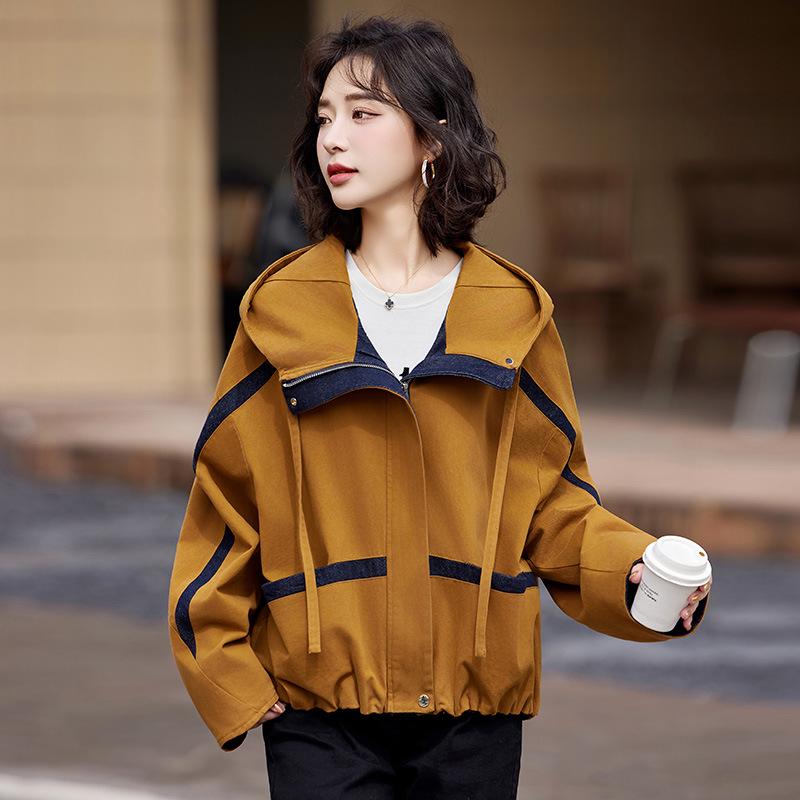 

Женская хлопковая куртка твилового переплетения с капюшоном и цветными блоками GE2513, весна 2025 M 90-115 jin жёлтый