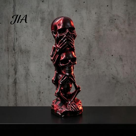 Skull Figurine Decor Triple Stacked Skulls Figurine, Spooky See Hear Speak No Evil Skeleton Head Three Wise Skeletons Statue Statue, 3D Printed Gothic