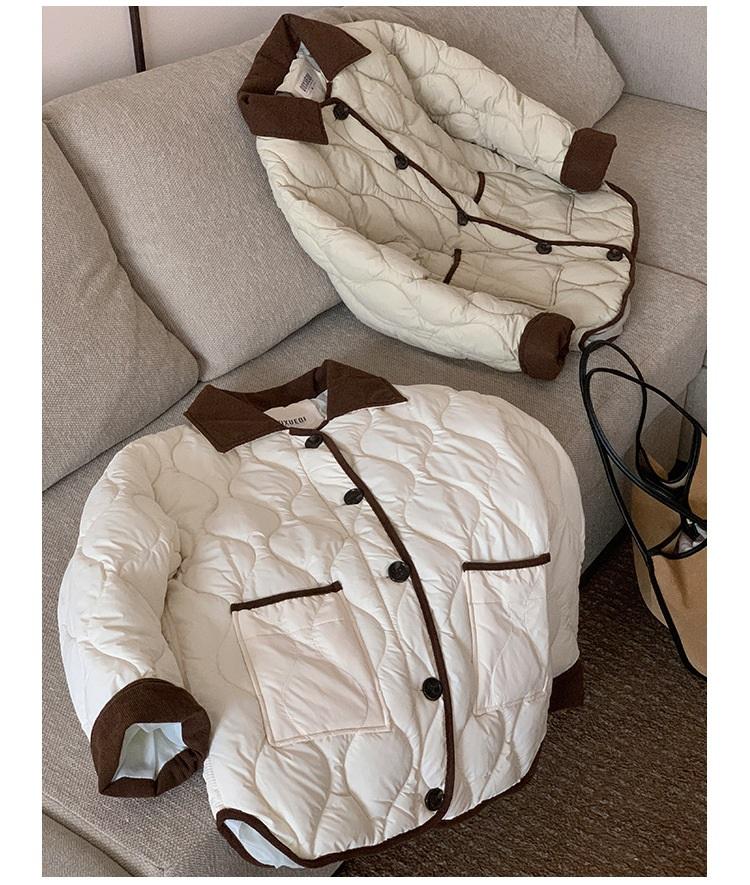 Contrast Color Thin Light Lapel Warm Short Loose Autumn Jacket