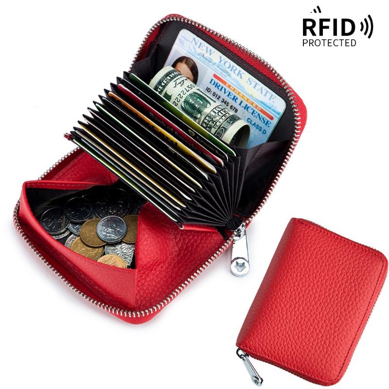 Card bag, leather RFID Japanese change bag, zipper card cover, women's organ card bag, large capacity