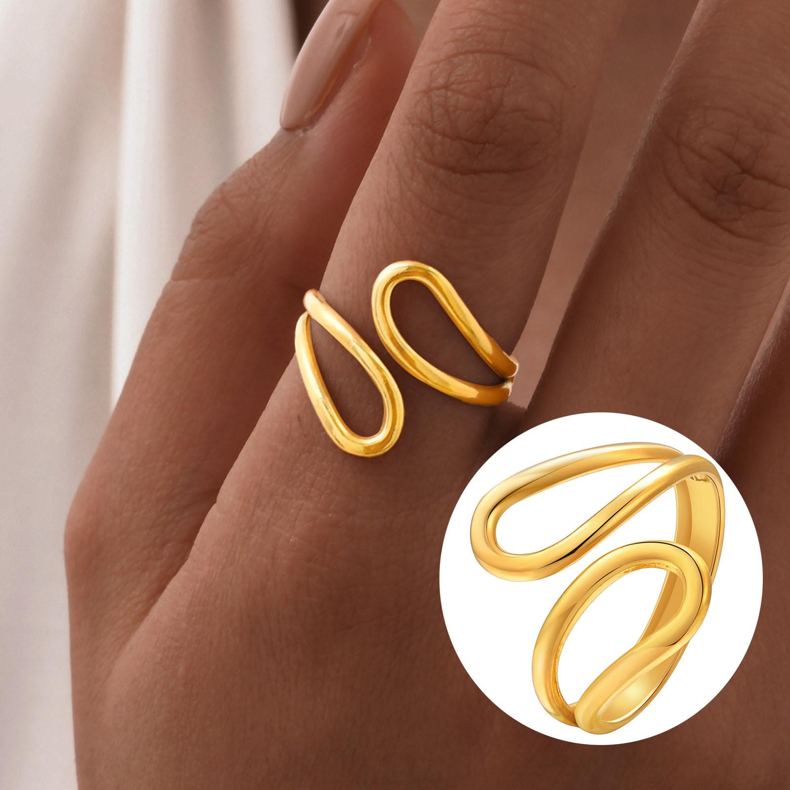 Wasserdichte Edelstahl Offene Ringe Verstellbar Für Damen, Verstellbarer Unregelmäßiger Geometrischer Minimalistischer Ring Geburtstagsgeschenke brown
