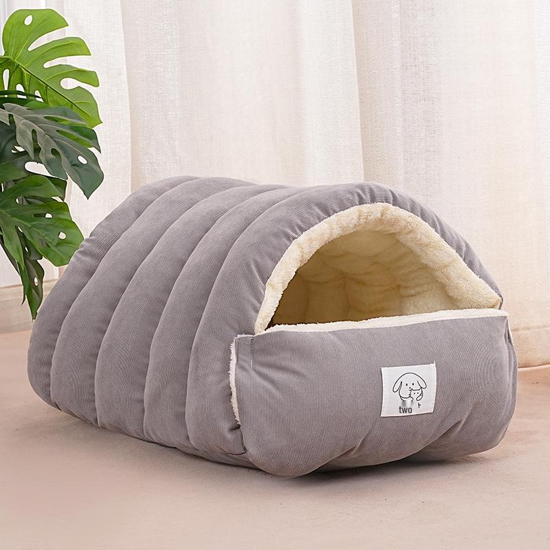 Winter Warm Zipper Style Plush Pet Sleeping Bag & Semi-Closed Cat Bed