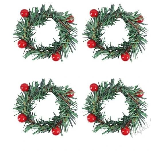 1/4/6 Stück Handgemachtes Kreatives Gewebtes Serviettenring-Set - Grenzüberschreitende Weihnachtskollektion mit Roter Beere Tannennadel Kranz Design