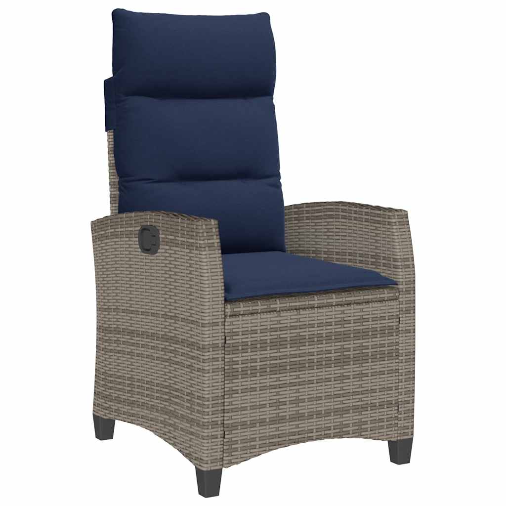Relax Garden Chair with Side Table Adjustable Grey Poly Rattan