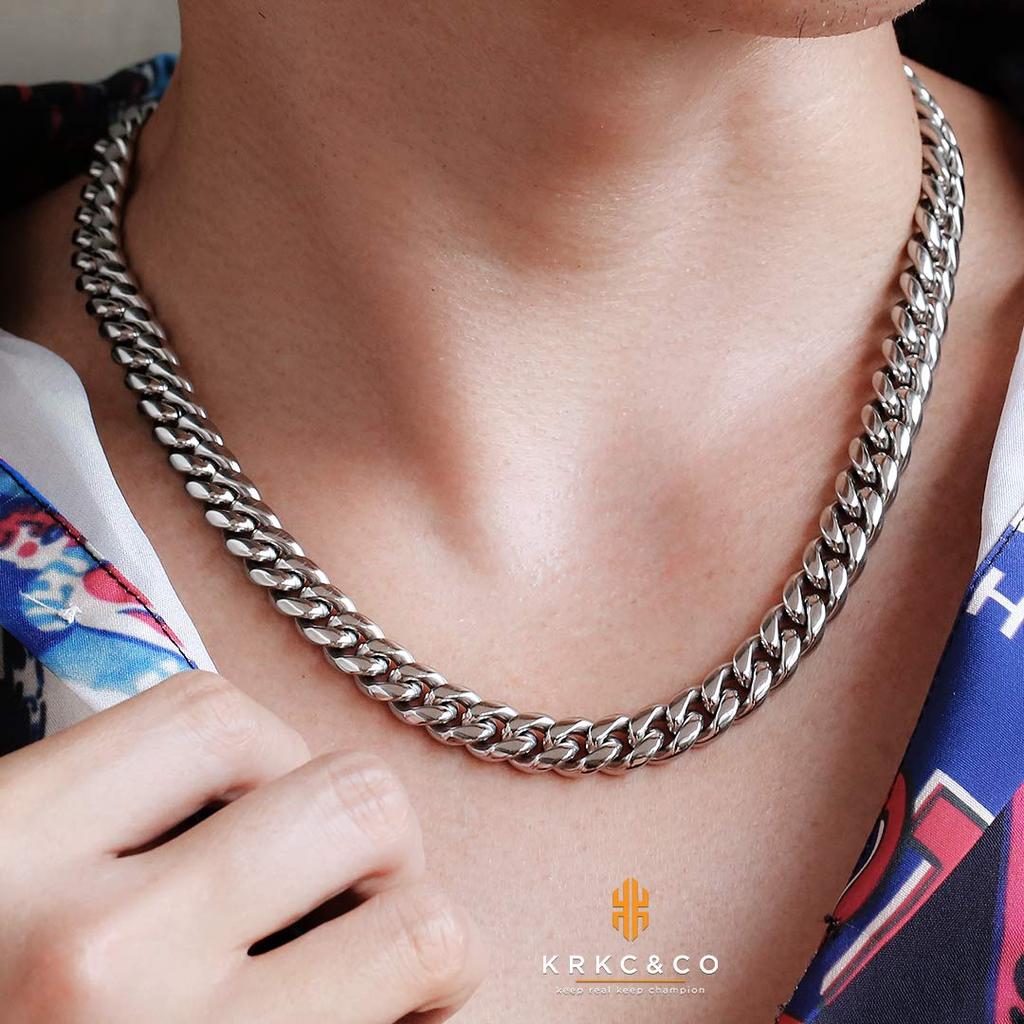 Width 10mm Kihei Necklace Cuban Chain Stainless Steel Necklace 18K Gold Plated Thick Kihei Chain Cut Necklace Link Choker Hip Hop Rapper Dancer B