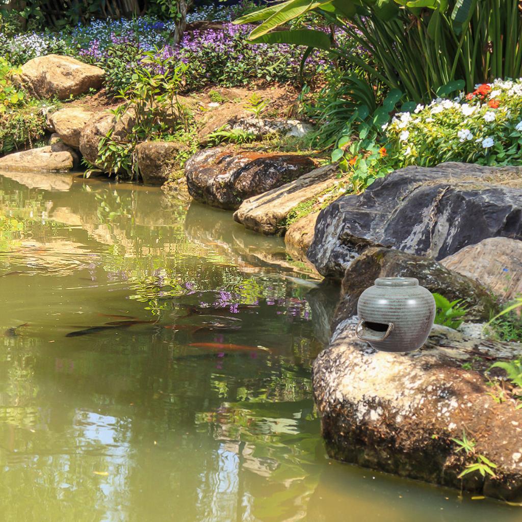 Ästhetisches Keramik-Wasserspender-Gefäß mit breiter U-förmiger Tülle für Innenbereich Tischplatte Wohnzimmer Büro Garten Innenhof Teich