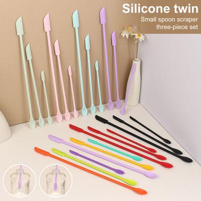 Set de 3 bucăți de spatule din silicon Mini borcan răzuitor mic agitator de loțiune de machiaj Mini spatulă pentru borcane cosmetice creme