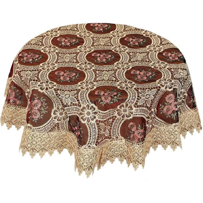 Simhomsen Vintage Burgundy Lace Tablecloth Embroidered Round 54 Inch