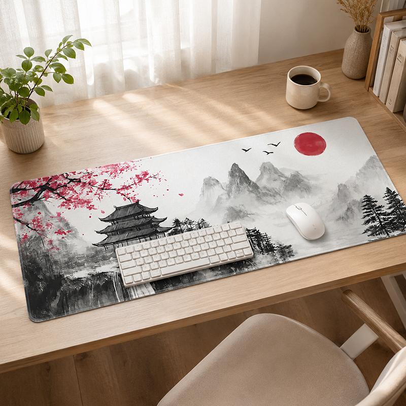 Mouse Pad Red Sun Temple Ink Landscape Gaming XL Computer New Mousepad XXL MousePads Non-Slip Office Natural Rubber Mice Pad