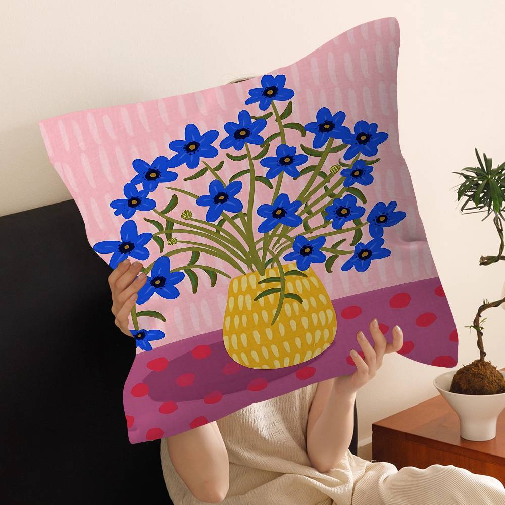 Pink Flower Market Vase Floral Plant Pillow Cover Sofa Cushion Cover Home Room Decoration Children Gift