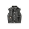 Spring and Autumn Boys' Stylish Denim Vest Children's Clothing Kids' Stand Collar Cardigan Baby Sleeveless Solid Color Jacket