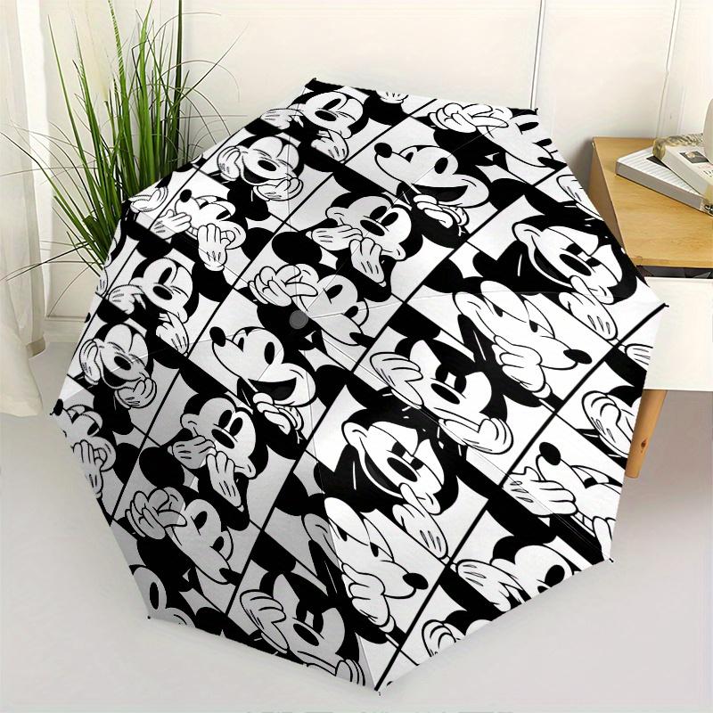 

Mickey Mouse,Grid Pattern Automatic Folding Umbrella Simple 8 Rib Design, Bright Cartoon Pattern, Durable Iron Frame, Suitable For Travel,