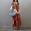 Women Fashion Autumn Casual Rayon Linen Long Sleeve Maxi Dress Kaftan