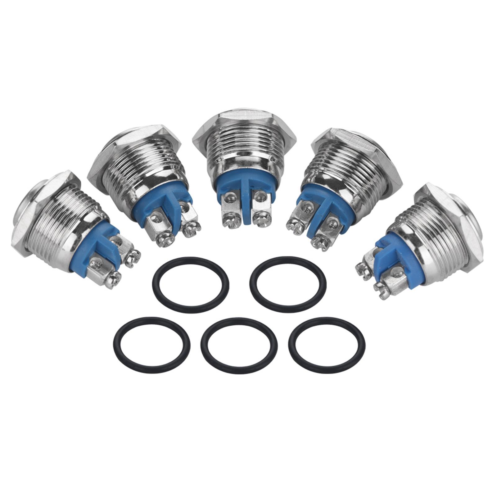 

5 шт./набір 16 мм 250 В Металевий Водонепроникний 2-контактний Міні Кнопковий Перемикач(Опукла голова)