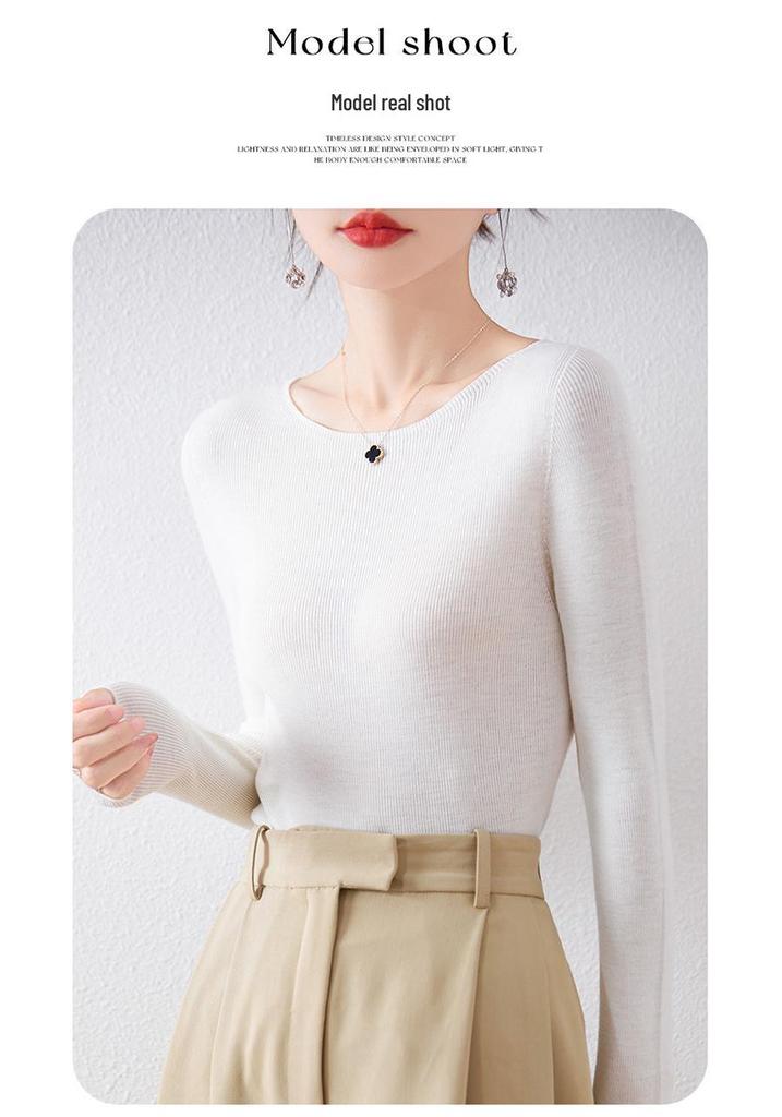 Women's Slim Fit Solid Color One-Shoulder Wool Sweater for Autumn/Winter